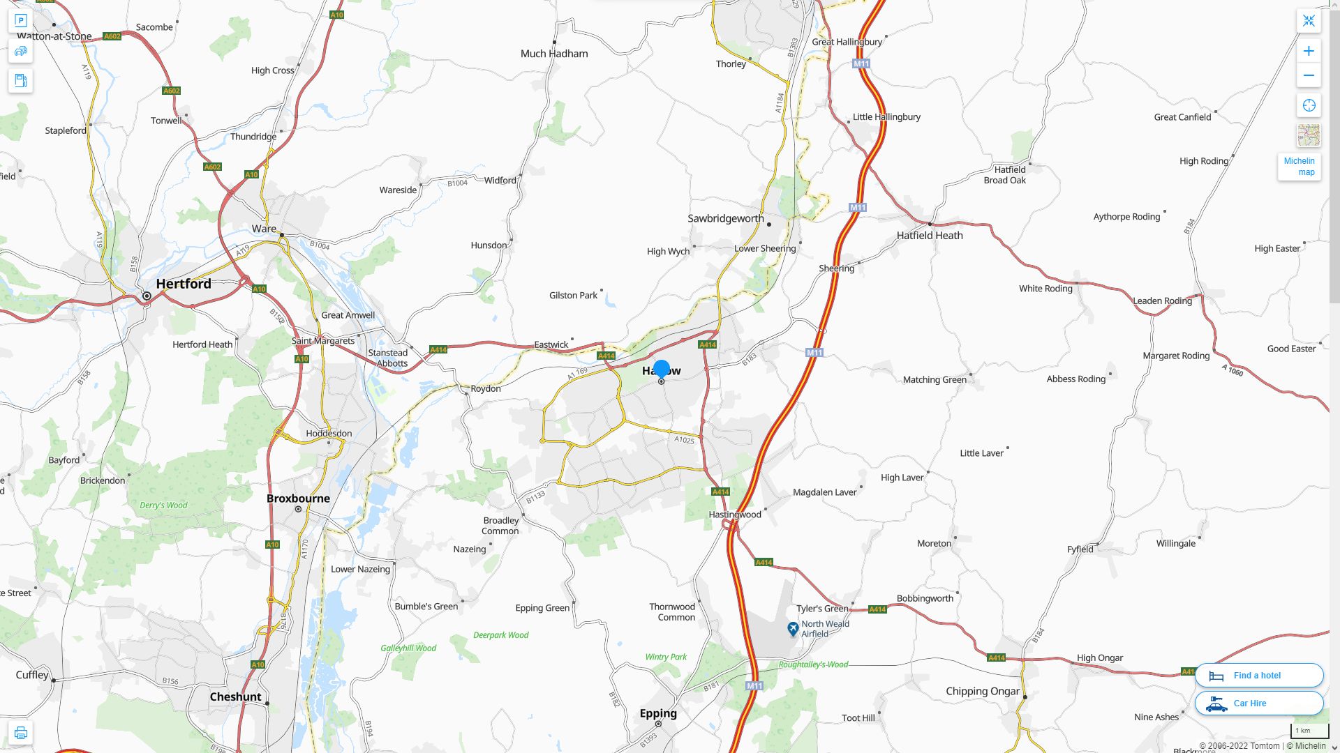 Harlow Royaume Uni Autoroute et carte routiere